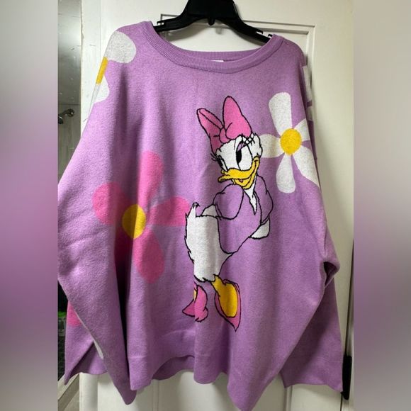 NWT Disney Parks Daisy Duck Flower Knit Pullover Sweatshirt Sweater Plus Size 3X - Picture 1 of 16